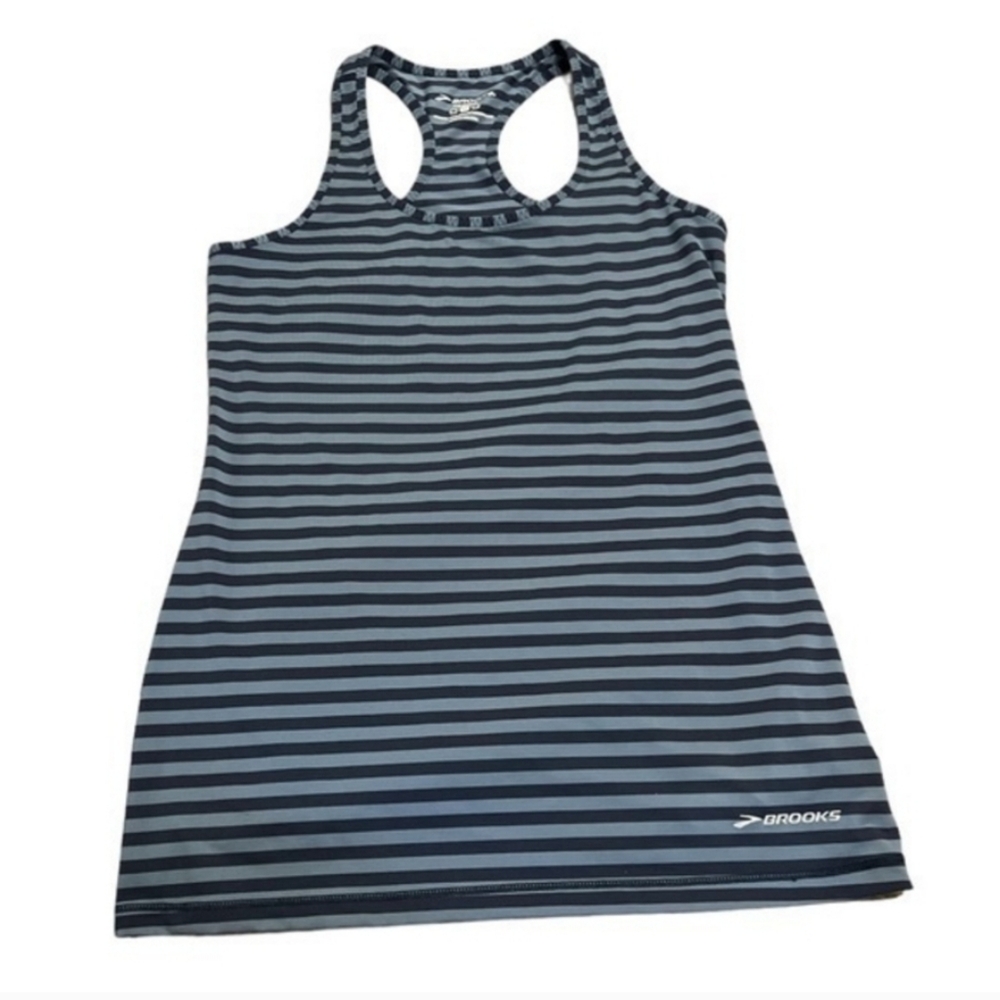 Brooks Running Womens Tank Top Blue Stripe Racerback Equilibrium Technology Sz M